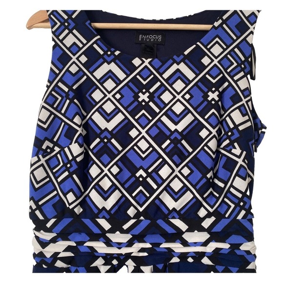 En Focus Studio Striking Blue, Black, White Pleated Sleeveless Dress Size 8 - Picture 4 of 7